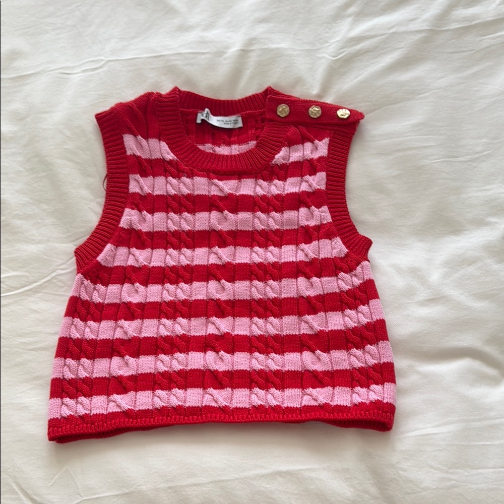 Zara Red and Pink Striped Crop Top